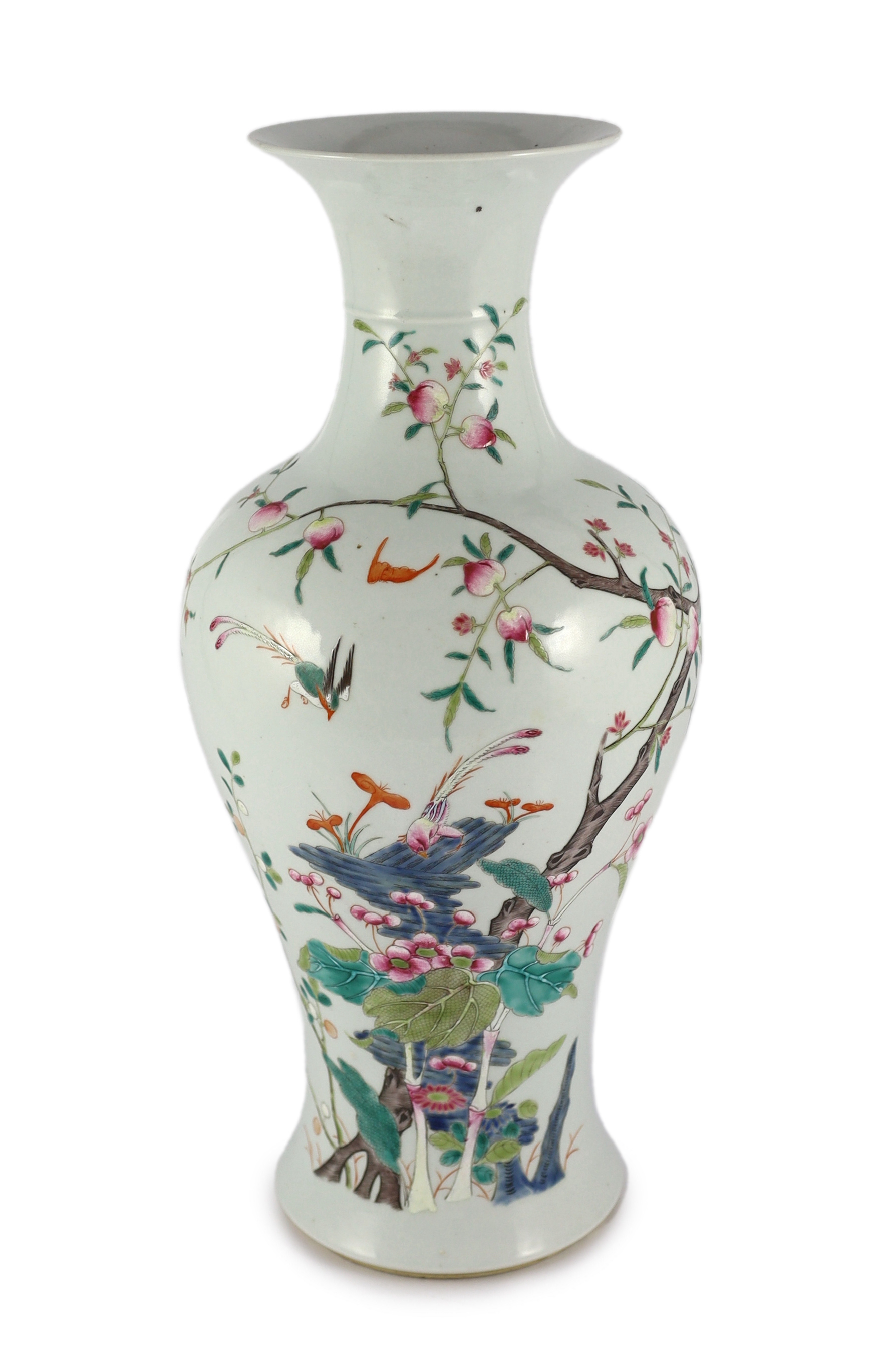 A tall Chinese famille rose vase, late 19th/early 20th century